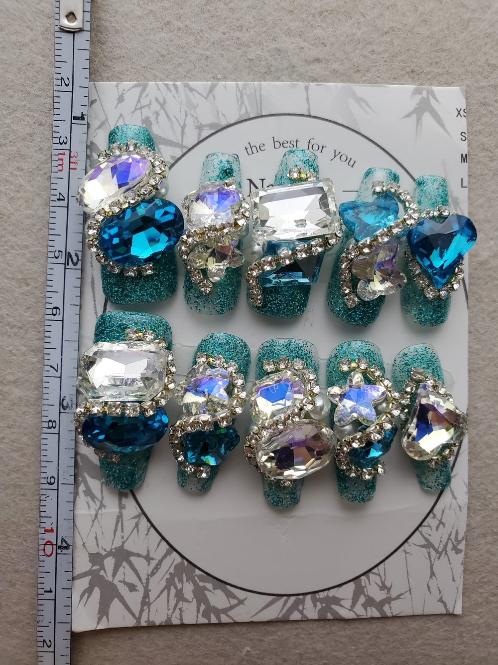 🧜♀️ Siren’s Dowry | Jeweled Teal Glitter Press-On Nails 💎